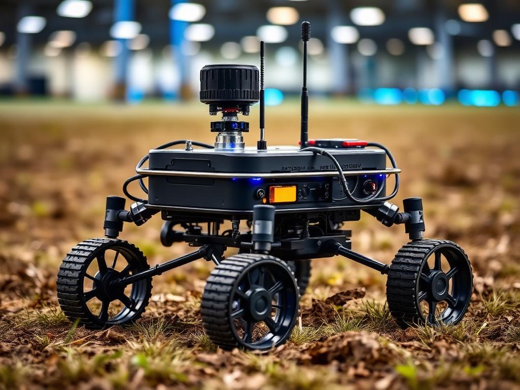 Robot terrestre autonomo con antenna GNSS