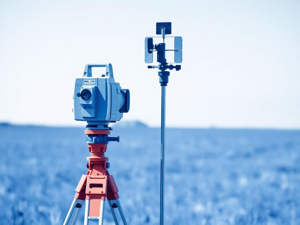 Operatore con antenna GNSS durante un rilievo topografico