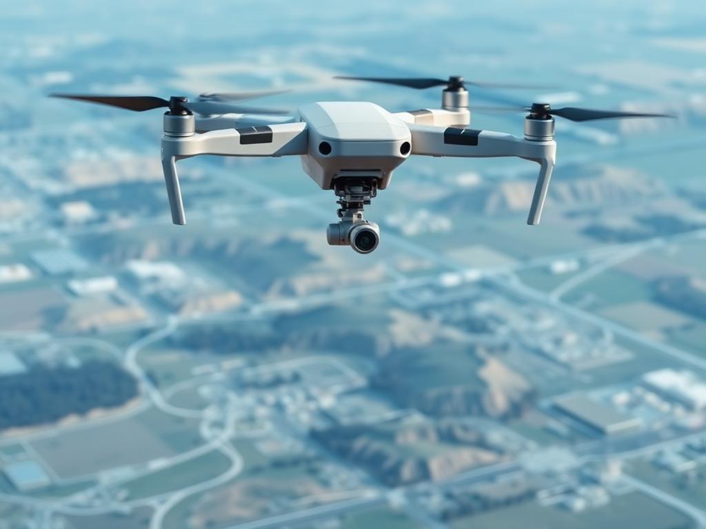 Drone professionale in volo su area mappata in fotogrammetria